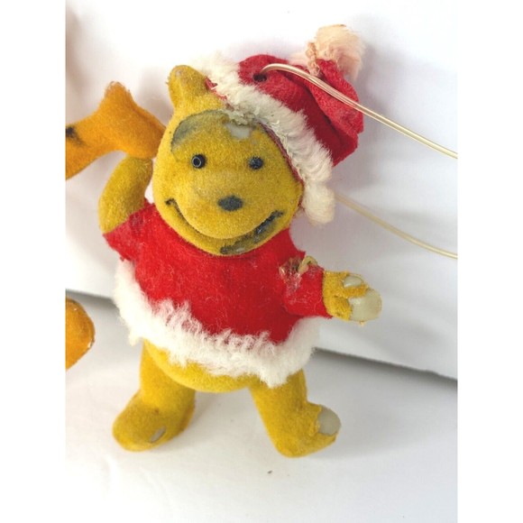 Vintage Winnie the Pooh Walt Disney Flocked Christmas Ornament Hong Kong Set 2 - Picture 11 of 11
